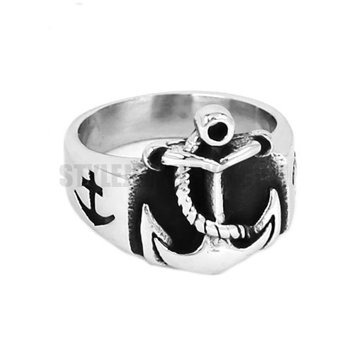 Mens Stainless Steel Ring, Classic Gothic Anchor Signet SWR0672 - Click Image to Close